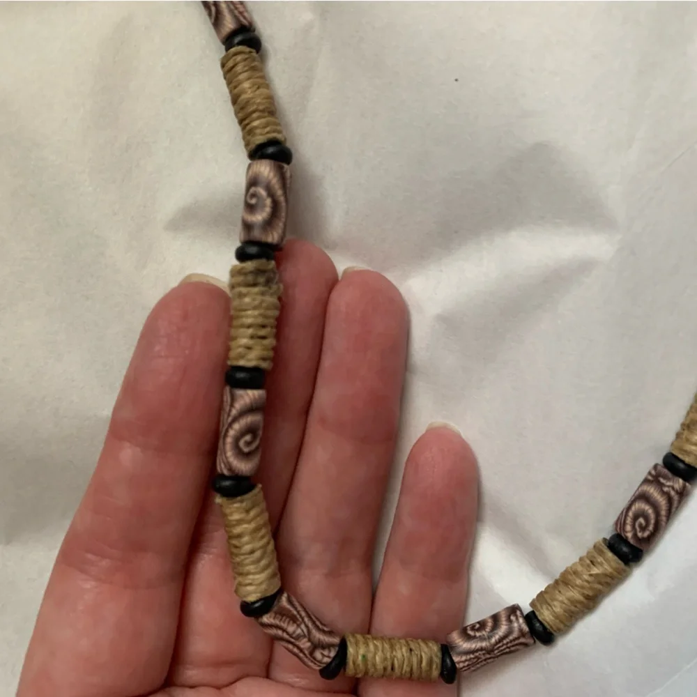 Handcrafted Beige and Black Beaded Necklace - Picture 7 of 7